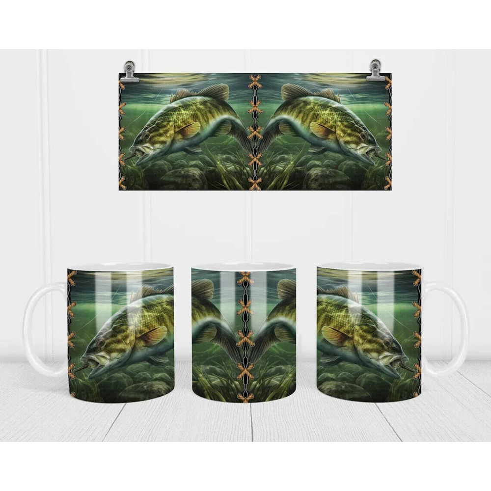 BASS FISH Murky Hooked Coffee Cup Novelty Mug Gift For Men Women Fisherman